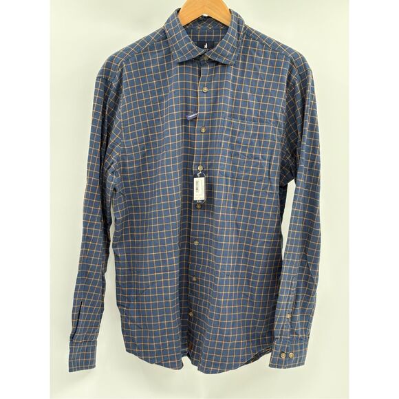 Johnnie O Button Down Flannel Shirt Men Medium Blue Plaid Pipeline Murphy New - Picture 2 of 11